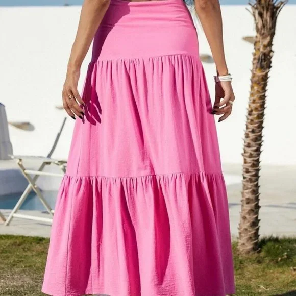 High Waist Ruffle Hem Skirt PINK - Picture 4 of 8